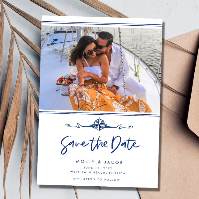 Reserve A Data Casamento de praia de fotografia náutica (Nautical Photo Beach Wedding Save The Date)
