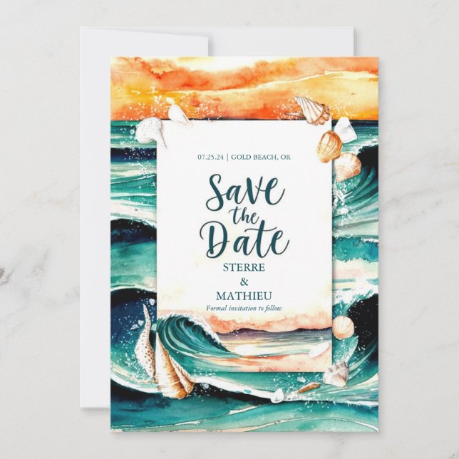 Reserve A Data Casamento de praia de Seashells Summer (Frente)