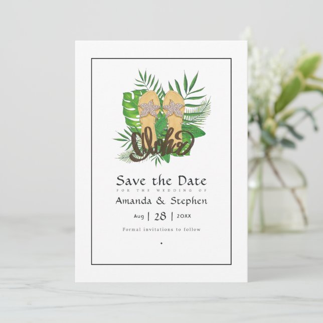 Reserve A Data Casamento de Praia de Verão Aloha Salvar a Data (Em pé/Frente)