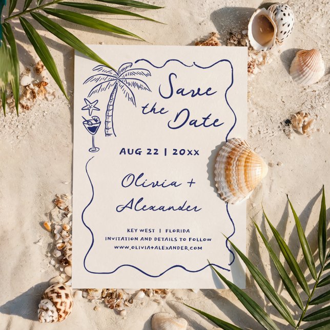 Reserve A Data Casamento de Praia Desenhado à Mão à Beira-Mar (Criador carregado)