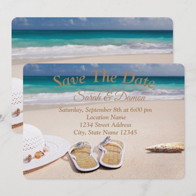 Reserve A Data Casamento De Praia Incrível, Conchas Salvem A Data (Frente/Verso)