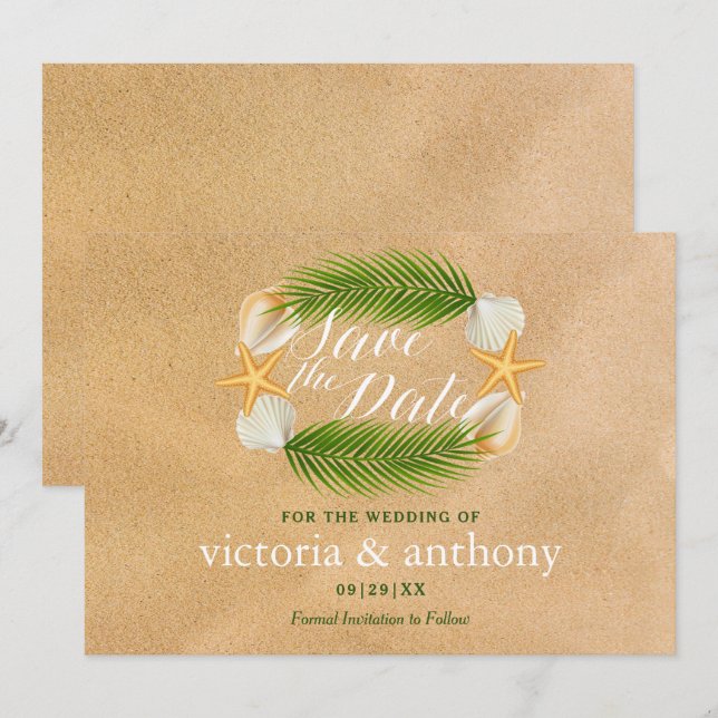 Reserve A Data Casamento de praia Tropical Wreath Sandy (Frente/Verso)