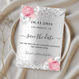 Reserve A Data Casamento de prata rosa floral salvar a data