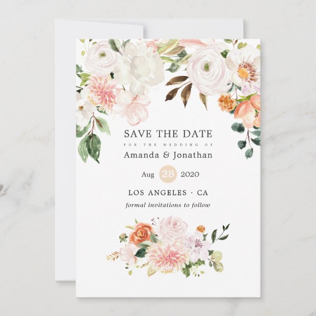 Reserve A Data Casamento de Primavera com Aquarela Pastel Floral (Frente)