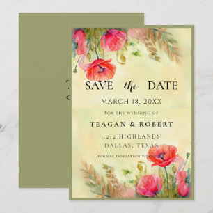 Reserve A Data Casamento de primavera com Poppies de Aquarela