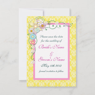 Reserve A Data Casamento de primavera Floral Amarelo Rosa Salva a