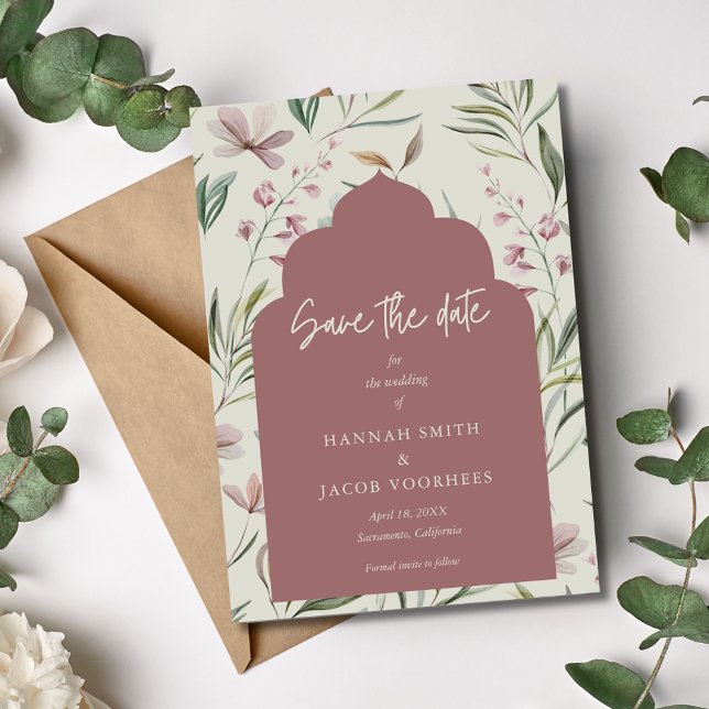 Reserve A Data Casamento de primavera Floral Elegante Salve a Dat (Elegant Floral Photo Spring Wedding Save the Date)