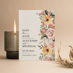 Reserve A Data Casamento de Primavera Floral em Aquarela Rosa e A