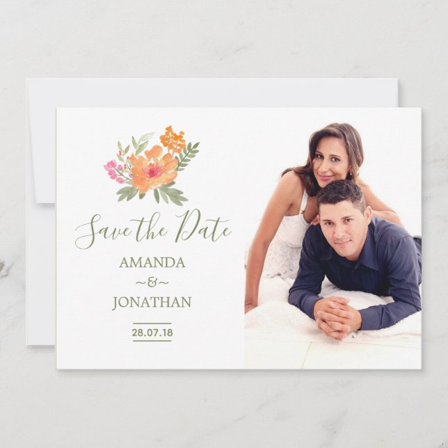Reserve A Data Casamento de Primavera flores aquarela Salve o Dia (Frente)