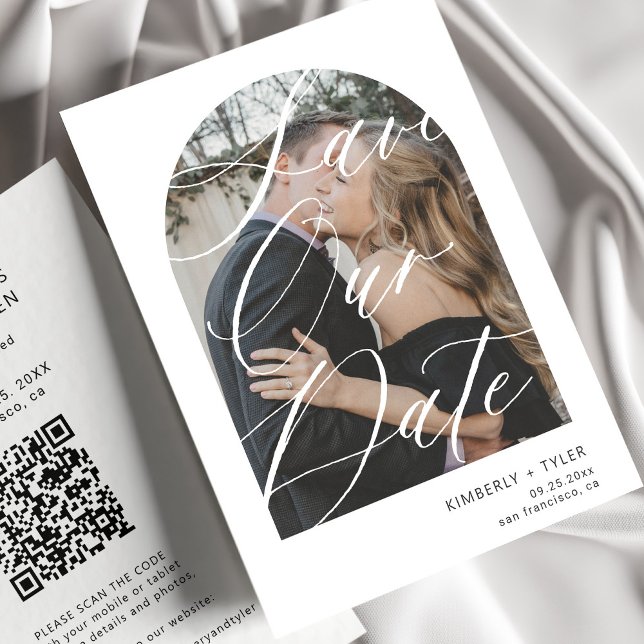 Reserve A Data Casamento de QR CODE com foto de script moderno (Criador carregado)