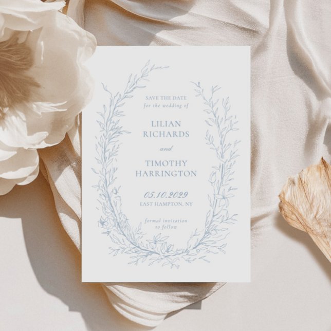 Reserve A Data Casamento de Quadro de Arte de Linha Botânica Azul (Criador carregado)