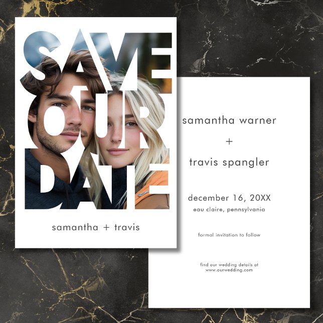 Reserve A Data Casamento de Quadro de Texto de Foto Moderno (Modern Photo Text Frame Wedding Save The Date)