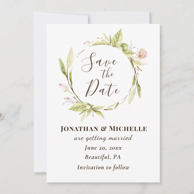 Reserve A Data Casamento de Quadro Floral Greenery Flowers (Frente)