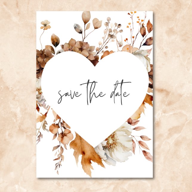 Reserve A Data Casamento de Quadro Floral Neutro de Queda Moderna (Modern Fall Neutral Floral Frame Wedding Save The Date)