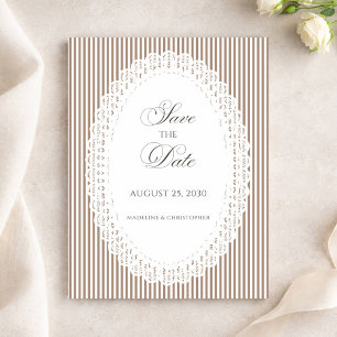 Reserve A Data Casamento de Renda com Listra Marrom Mocha