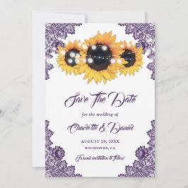 Reserve A Data Casamento de Renda Floral de Girassol Roxo Elegant