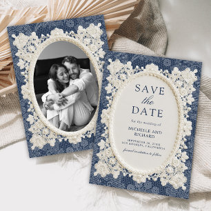 Reserve A Data Casamento de Renda Marfim Azul Naval de Dinheiro A