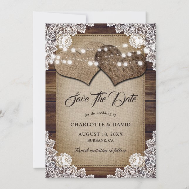 Reserve A Data Casamento de rendas de madeira de campo Luzes de b (Frente)