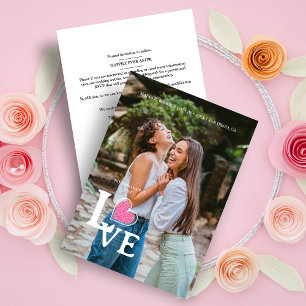 Reserve A Data Casamento de Rico de Foto Coração Rosa-Quente Eleg
