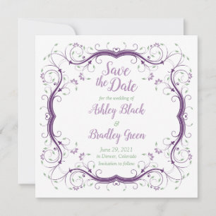 Reserve A Data Casamento de rolagem verde roxo Salve a data