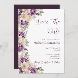 Reserve A Data Casamento de Rosa de marfim e roxo elegante
