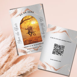 Reserve A Data Casamento de rosa de prata com foto dourada QR sal