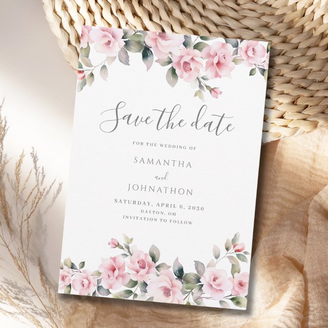 Reserve A Data Casamento de Rosa Floral Rosa Elegante (Criador carregado)