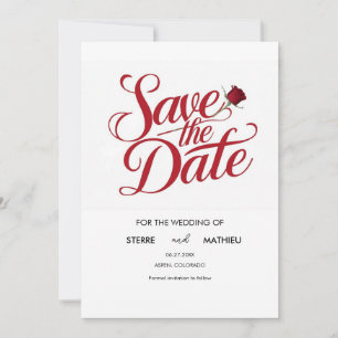 Reserve A Data Casamento de Rosa vermelha Elegante Simples
