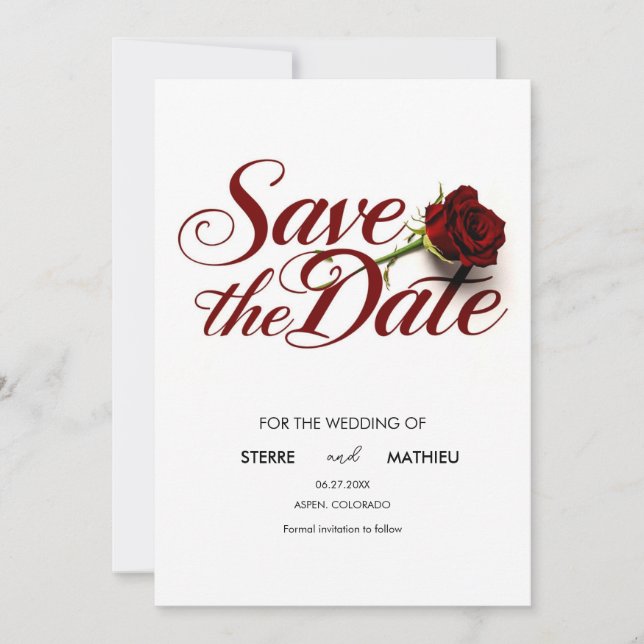 Reserve A Data Casamento de Rosa vermelha Personalizado (Frente)