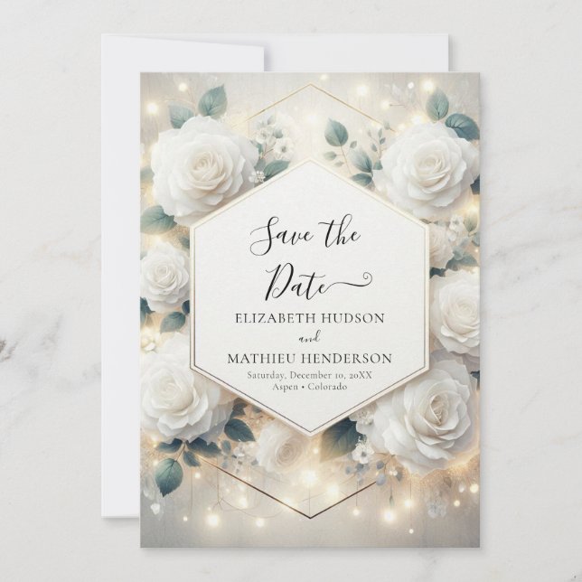 Reserve A Data Casamento de Rosas Brancas de Chic Bloom (Frente)