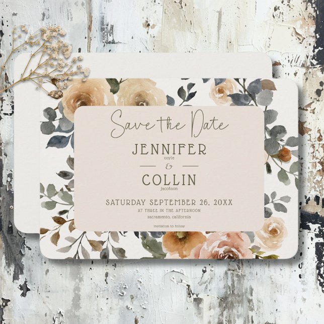 Reserve A Data Casamento de Rosas de Creme da Vanilla White Boho (Vanilla White Boho Roses Cream Wedding Save The Date)