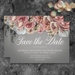 Reserve A Data Casamento de Rosas Florais Brancas Elegantes