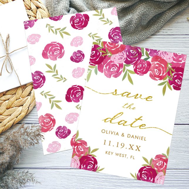 Reserve A Data Casamento de Rosas Florais Rosa e Roxo Bonito (Criador carregado)