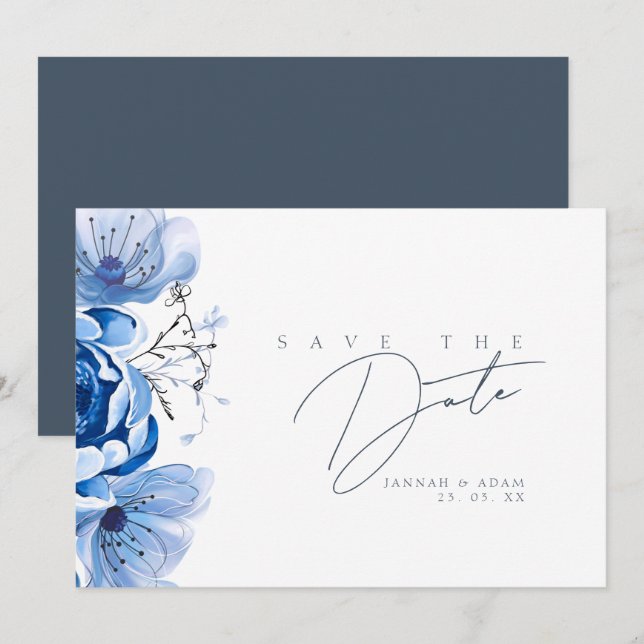 Reserve A Data Casamento de Rosas Florais Simples de Opulência Az (Frente/Verso)