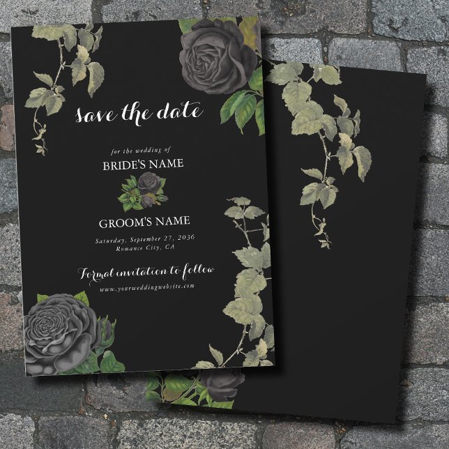 Reserve A Data Casamento de Rosas Negras do Halloween (Gothic Halloween Black Roses Wedding Save The Date)
