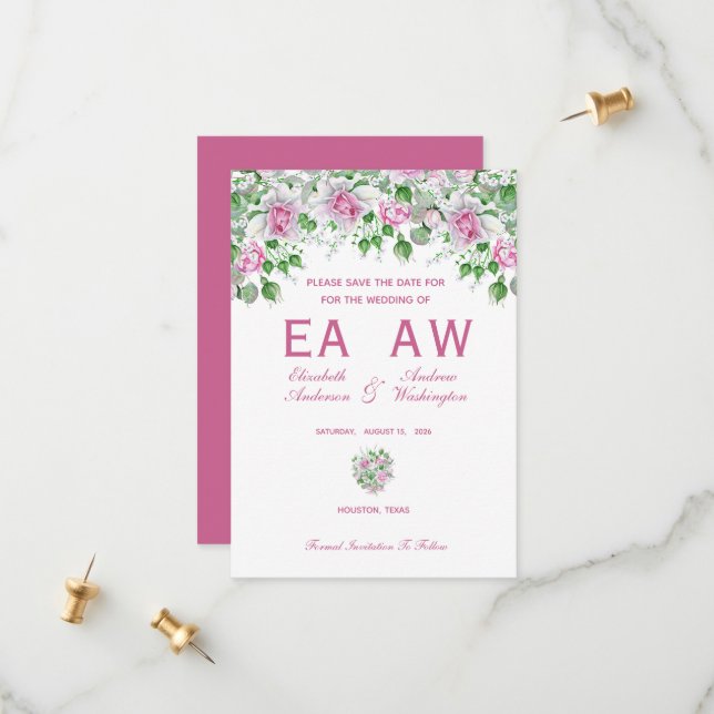 Reserve A Data Casamento de Rosas Românticas Rosa (Frente/Verso In Situ)