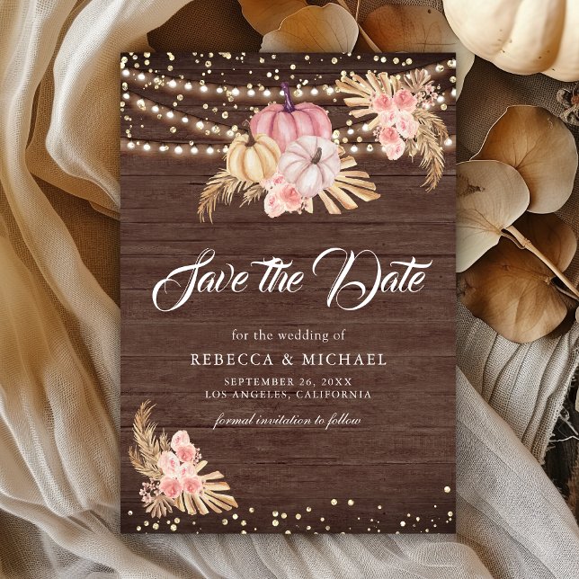 Reserve A Data Casamento de Rosas Rosa Poeira Boho Pampas Abóbora (Criador carregado)