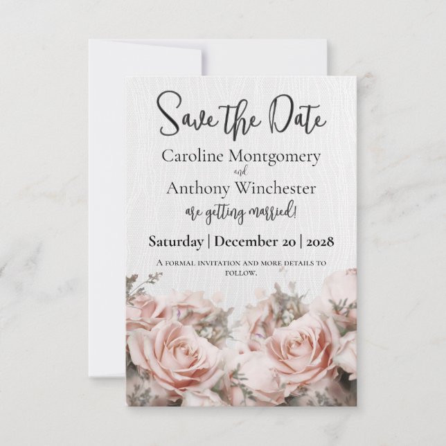 Reserve A Data Casamento de Rosas Rosa Suave (Frente)