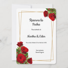 Reserve A Data Casamento de Rosas Vermelhas Elegantes Formal