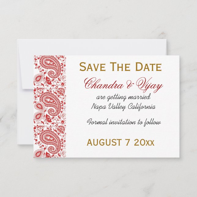 Reserve A Data Casamento de salvar a data de paisley vermelho e b (Frente)