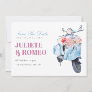 Reserve A Data Casamento de scooter azul vintage