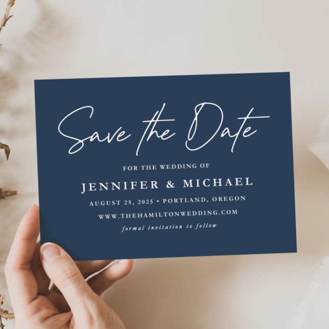 Reserve A Data Casamento de Script Casual Azul Marinho (Criador carregado)
