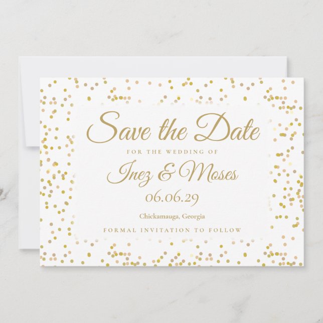 Reserve A Data Casamento de Script Chic de Poeira Dourada Elegant (Frente)