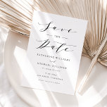 Reserve A Data Casamento de Script de Densidade Minimalista Negra<br><div class="desc">Anuncie sua data de casamento à família e amigos com este minimalista. Ele apresenta uma escrita de incerteza negra e tipografia clássica. Personalize adicionando seus detalhes. Este minimalista guardar o cartão de data é perfeito para qualquer tema de casamento ou estação.</div>