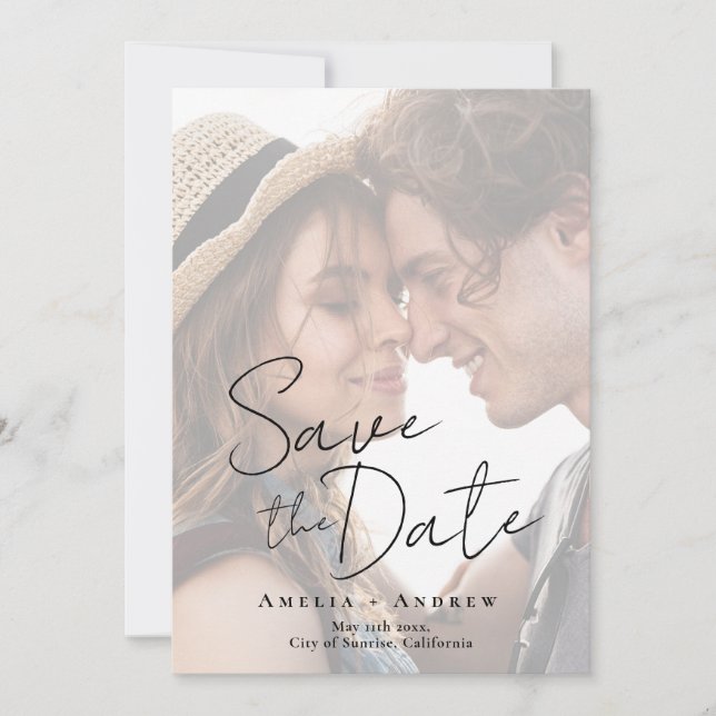 Reserve A Data Casamento de Script de Foto do Noivado Elegante (Frente)