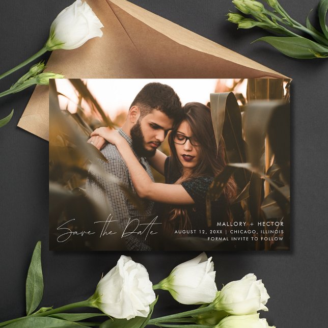 Reserve A Data Casamento de Script de Foto Moderno Elegante (Elegant Modern Photo Script Wedding Save The Date)