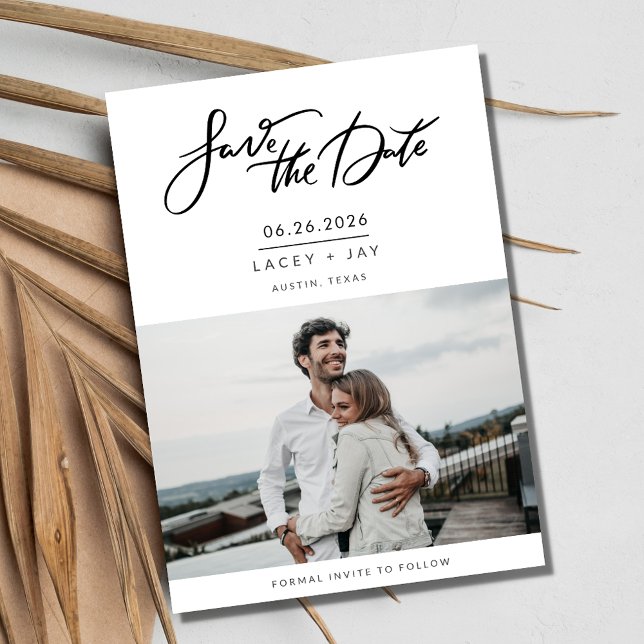 Reserve A Data Casamento de Script de Foto Moderno Salve a Data (Modern Photo Script Wedding Save the Date)