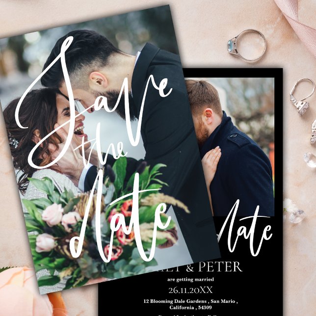 Reserve A Data Casamento de Script de Fotografia Elegante Salvar  (Elegant Photo Script Wedding Save the Date Invitation)