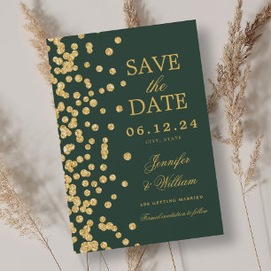 Reserve A Data Casamento de Script Elegante Confetti Emerald Gree