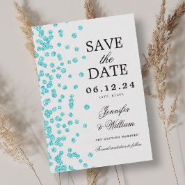 Reserve A Data Casamento de Script Elegante Confetti Turquoise